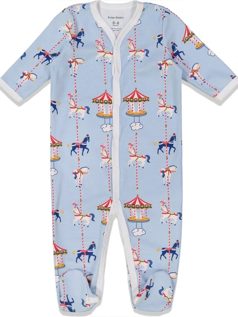 Roller Rabbit carousel footies snaps baby boy girl unisex popcorn horses pima